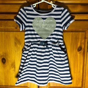 Cat & Jack Girls Striped Short Sleeve Sequin Heart Dress